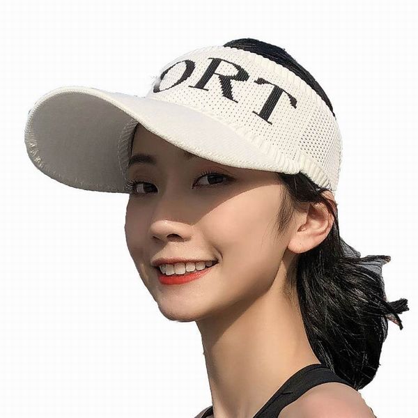 

summer outdoor baseball cap sports empty hat letter breathable extended brim knitted sun hat, Blue;gray