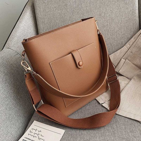 

burminsa vintage grained bucket shoulder bags for women wide strap ladies messenger bags large capacity female composite