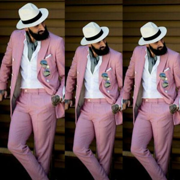 

pink linen double breasted suits men's formal wear groomsman wedding slim fit tuxedos man jacket pants, White;black