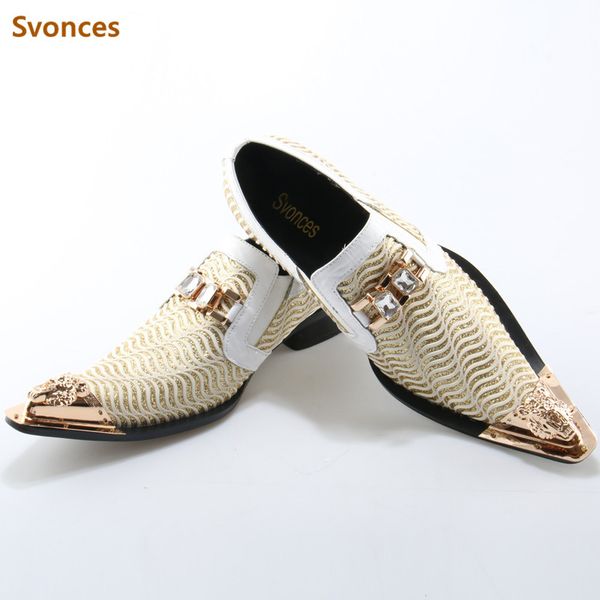 

svonces white metal decor men genuine leather oxfords slip on mens wedding dress shoes square toe business leather shoe flats, Black