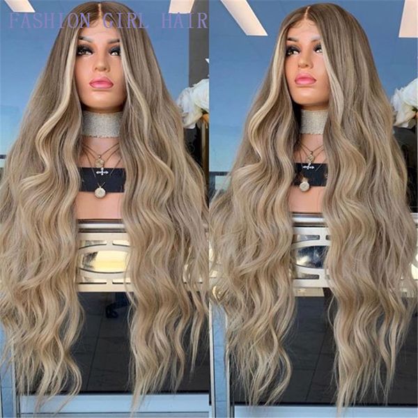 

long brown to blonde ombre wigs high density temperature synthetic wigs for black/white women glueless wavy cosplay wigs, Black;brown