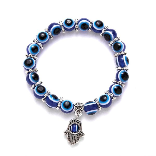 

rinhoo turkish eyes bracelets for women blue beads evil eye bead palm charm bracelet elastic couple lucky jewelry party pulseira, Golden;silver