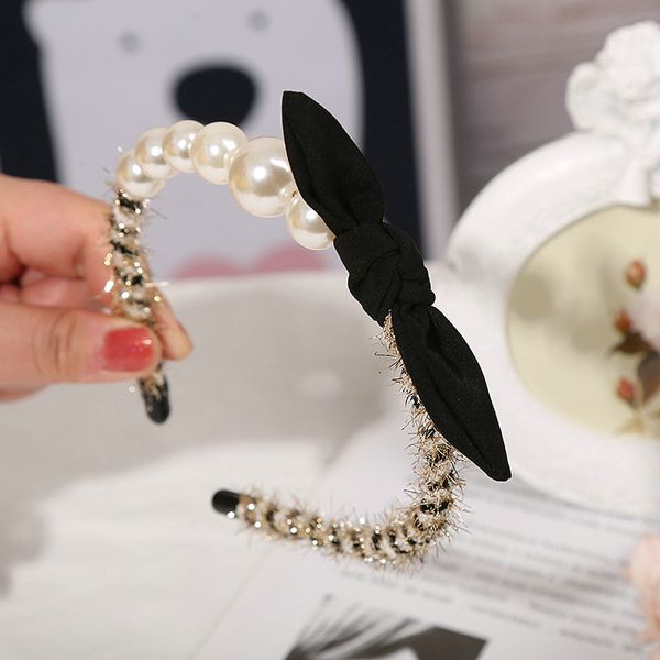 

the new pearl bow tie headband hair band for girls hairwear hair style girl with hairpins tqxej, Black;brown