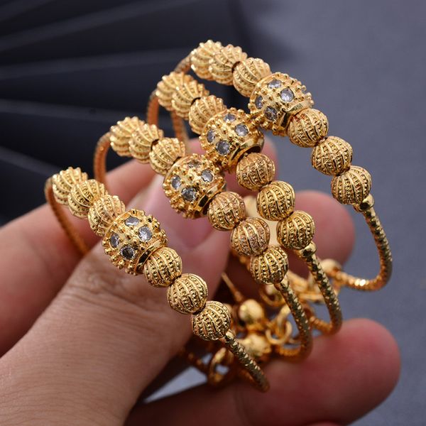 

bangle 24k 4pcs ethnic gold color dubai bangles for baby girls round inlaid stone bracelet women girl bride child jewelry, Black