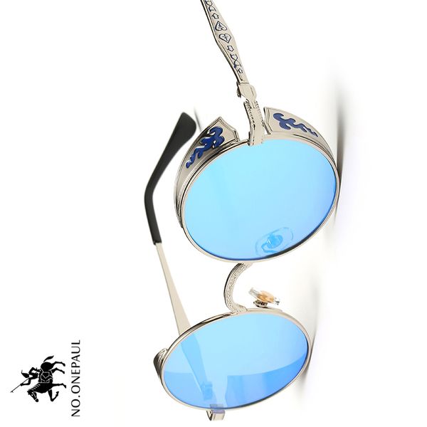 

no.onepaul uv400 eyewear metal steampunk sunglasses men women fashion round glasses brand design vintage sunglasses, White;black