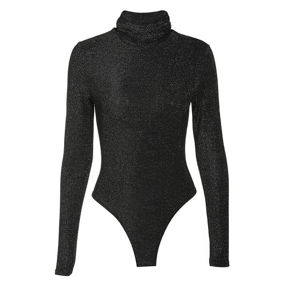 

women jumpsuits solid turtleneck keep warm slim glitter bodysuits women autumn winter long sleeve bodycon fitness bodysuit, Black;white