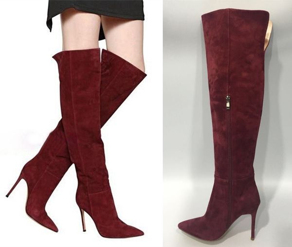 

pointed toe high heels over-the-knee boots suede leather tall boots women eu35-40 by585, Black