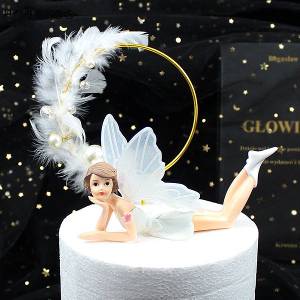 

hohogoo 1pc feather round pearl cake er valentine's day happy birthday wedding party baking dessert cake decoration supplies