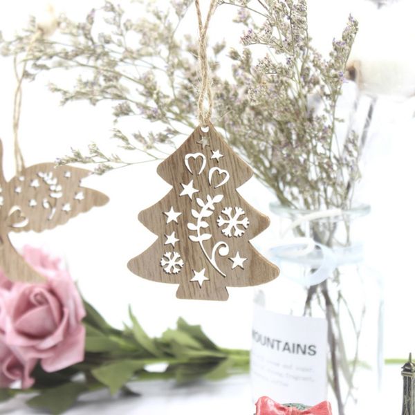 

4pcs hollow christmas snowflakes wooden pendants ornaments for xmas tree ornament christmas party decorations kids gift