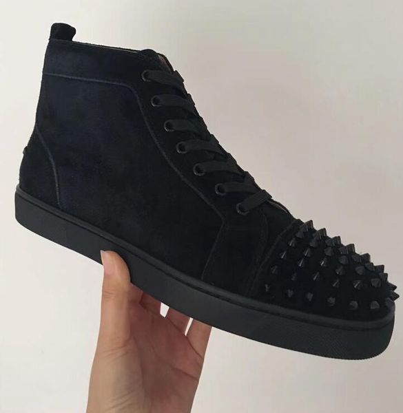 

2019 Мода Черный Замша Высокий Верх Шипованные Шипы Повседневные Квартиры Красные