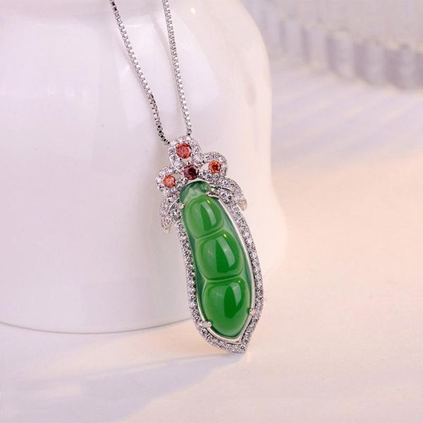 

green pea pendant valentine's day necklace s925 sterling silver jewelry elegant necklace for women gifts lady jewelry hot