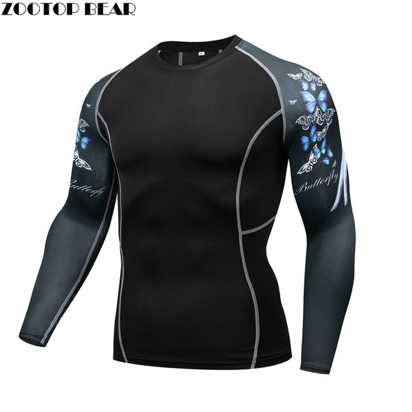 

butterfly mma compression t-shirt men quick dry elastic base layer skin tight weight lifting crossfit tee rash guard fitness, White;black