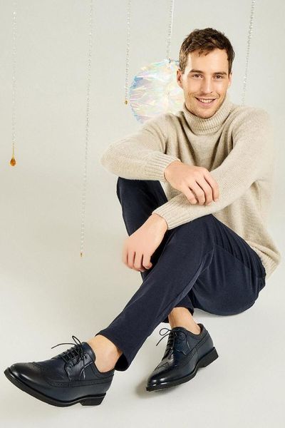 

derimod genuine leather navy blue men 's classic shoes, Black