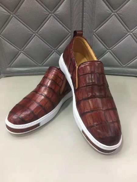 

real genuine crocodile skin leather men shoe with cow skin lining tan color crocodile belly men sneaker, Black