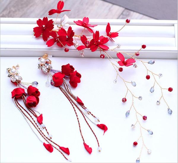 Diadema da sposa fresco nuovo rosso cinese accessori per capelli da sposa accessori per abiti da sposa rossi brindisi prodotti di abbigliamento