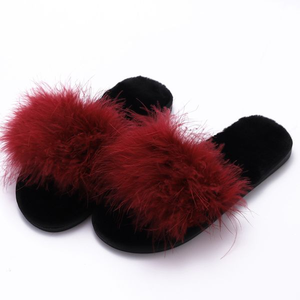 

2019 new fashion plush slippers ostrich hair women's slippers autumn and winter home women's, Black