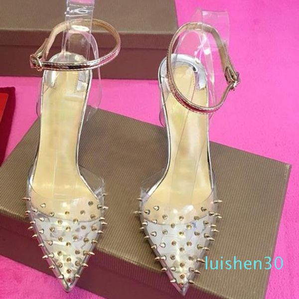 

red bottom high heels genuine leather woman pumps crystal woman high heels pointed toe rivet wedding full original packaging, Black
