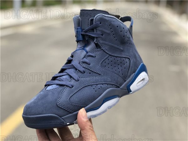 

6 blue basketball shoes men 6s court blue suede sports sneakers with box and socks