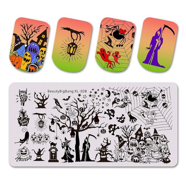 

beautybigbang nail stamping plates funny ghost spider cat wizard image stainless steel template nail art stamping plate xl-028, White