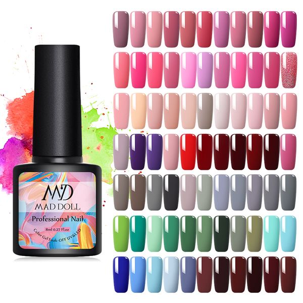 

mad doll 8ml purple red pink series colorful soak off gel polish uv gel varnish long-lasting one-scolor nail art diy