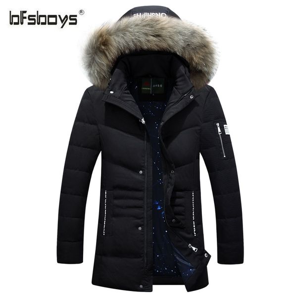 

bfsboys men's clothing winter casual solid color detachable hooded long down jackets and coats warm duck down jacket zipper coat, Black