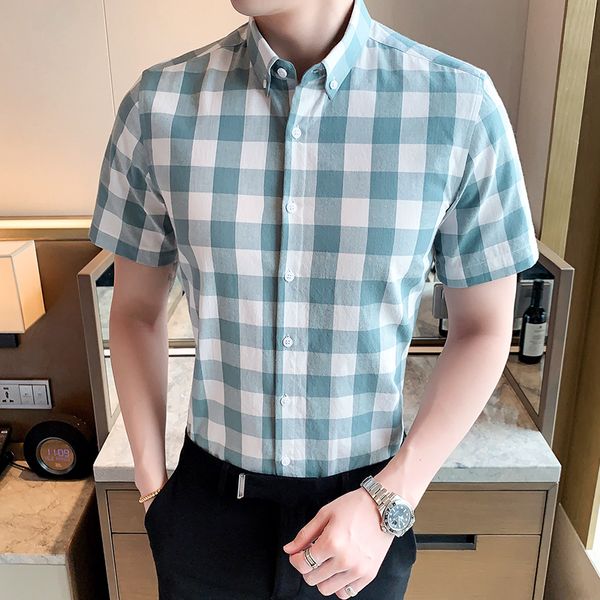 

клетчатая рубашка для мужчин camisa masculina с коротким рукавом из хлопка лето новые мужские классические рубашки повседневная пуговица сор, White;black