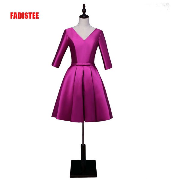 

new arrival elegant party dress cocktail dresses vestido de festa satin a-line half sleeves satin simple bow short dresses, Black