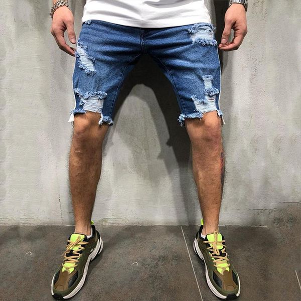 

yfashion men jeans shorts fashion blue denim ripped shorts summer fashion mens clothes streetwear