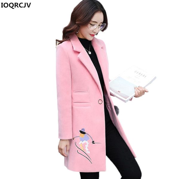 

autumn winter jacket woolen coat women 2018 new fashion large size mid-length outerwear pink gray female basic coats ioqrcjv 848, Black