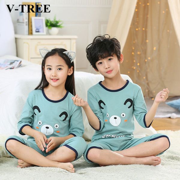 

summer children's pajamas sets air-conditioning pajamas for girls sleepwear boys pyjamas teenager pijama 2-14t baby clothing, Blue;red