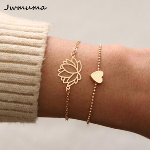 

2020 new simple female charm bracelets personality hollow lotus gold bracelets christmas bangle gift for women, Golden;silver