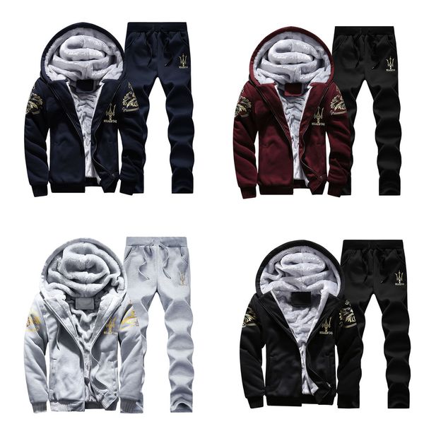 

мужчины зимняя одежда набор мужская мода вышивка пальто + брюки новое прибытие толстые спортивные костюмы мужские из двух частей набор плюс, Gray