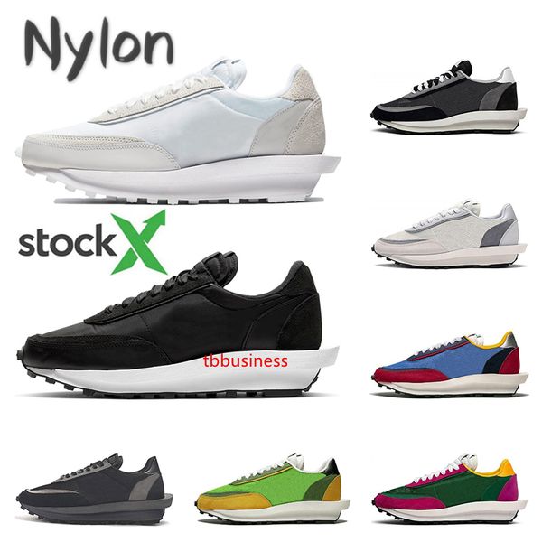 

stock x sacai ldv waffle black white nylon running shoes grey pine green gusto varsity blue mens trainers fashion sport sneakers