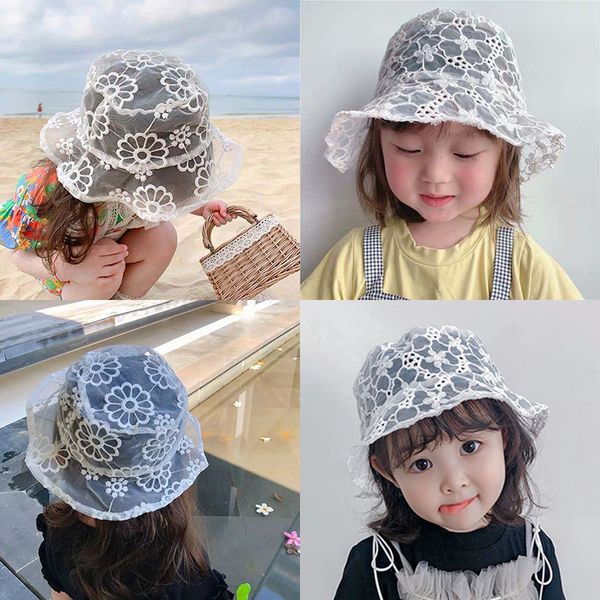 

2020 new baby girls accessories white color lace flower kids girls hat summer mesh breathable baby hat beach for girl mom, Yellow