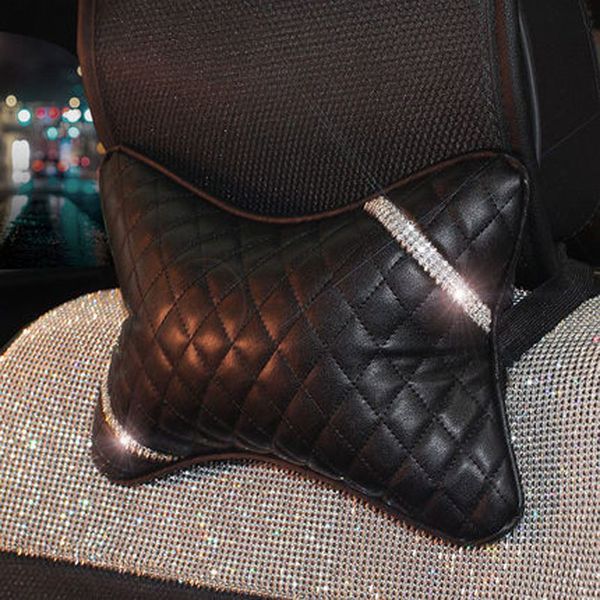 

new car headrest pillow seat rest pillows auto waist support lumbar head protection pu leather with crystal pillows