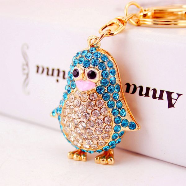 

lovely penguin crystal handbag pendant metal animal keyring keychain purse bag buckle key chains holder for women christmas gift, Silver