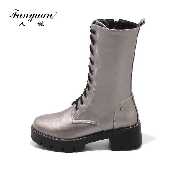 

fanyuan winter short plush high heels fashion women mid-calf boots lace up platform women boots punk zip solid cross-tied, Black