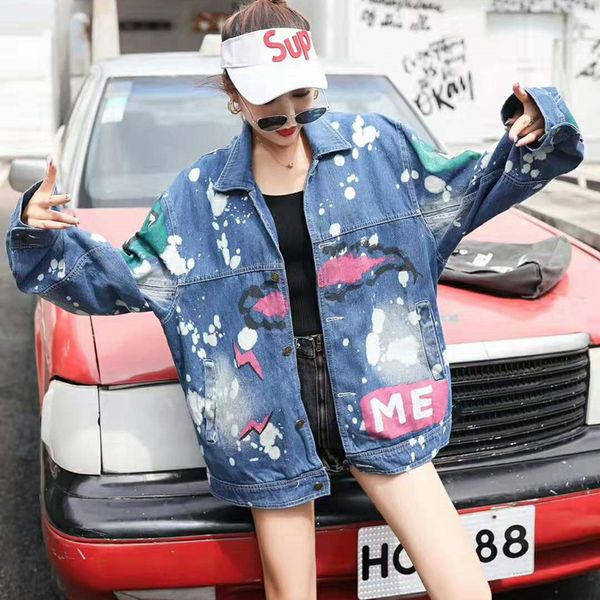 

women's jackets female punk design patches long sleeve jacket plus size loose casual denim coat bf style cardigan, Black;brown
