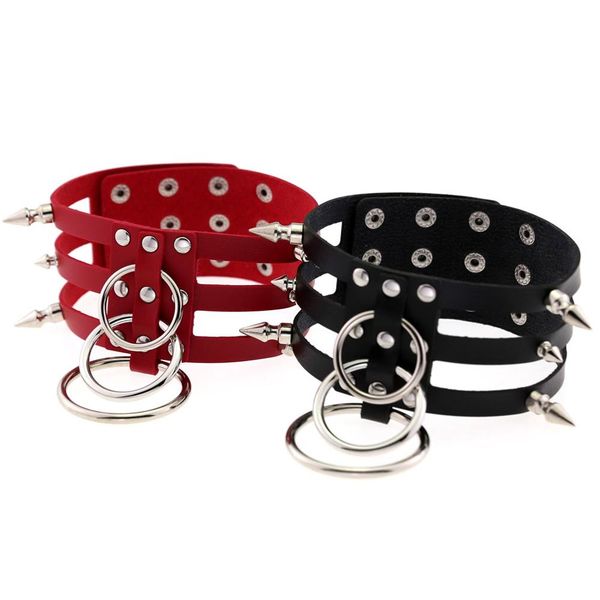

fashion women necklace leather metal rivet punk pastel goth red black strap adjustable party night rave body harness sexy, Black;white