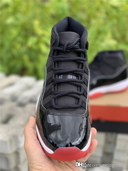 

authentic air 11 bred men basketball shoes black true red white classic real carbon fiber 11s retro mans sports sneakers 378037-061