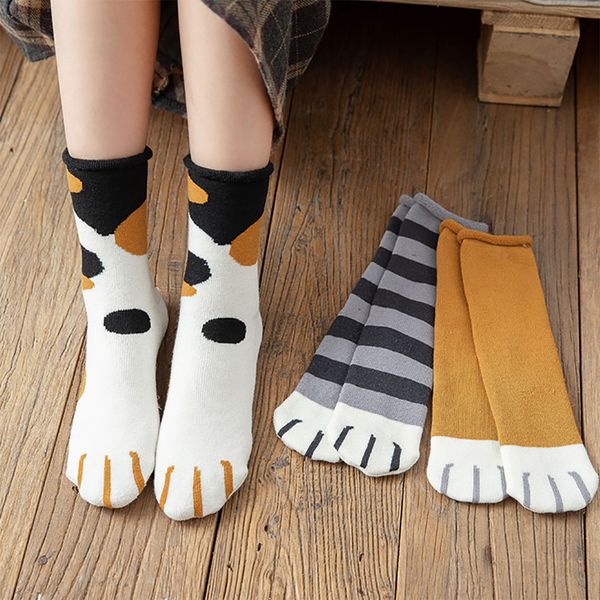 

women fashion lovely cat claw coral cooton middle stockings socks 6 pairs cartoon keep warm lady socks christmas gift #0142, Black;white
