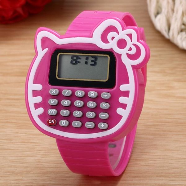 

cartoon cat children's watch calculator watch boy or girl student learning wristwatch arithmetic tool watch digital clock gggrl, Blue