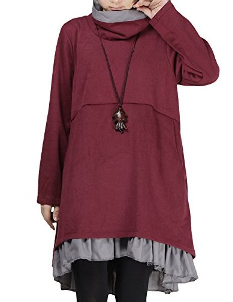 

mordenmiss women's flared layers dress hi-low ruffle hem tunic top, Black;gray