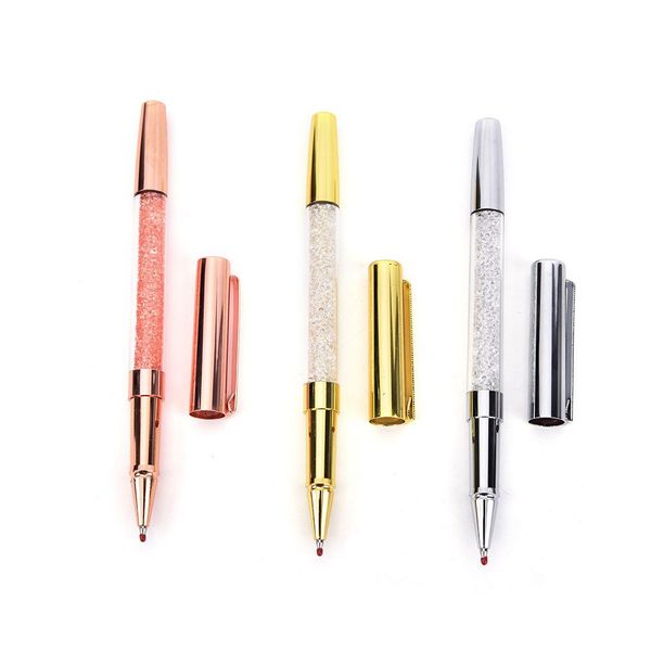 

fashion diamond gold silver cool crystal signature pen office gift black ink ballpoint pen office school supplies, Blue;orange