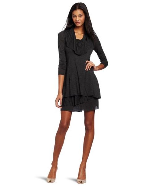 

kensie women's long-sleeve sheer dress, Black;gray