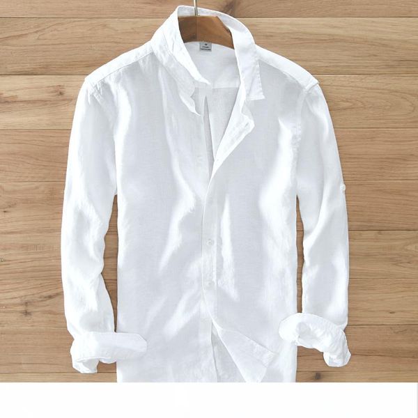 

men's 100% pure linen long-sleeved shirt men brand clothing men shirt s-3xl 5 colors solid white shirts camisa shirts mens, White;black