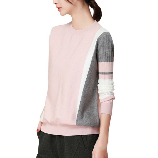 

women sweater 2018 jumper pullovers knitted sweaters female long sleeve o-neck contrast color winter sweater women female, White;black