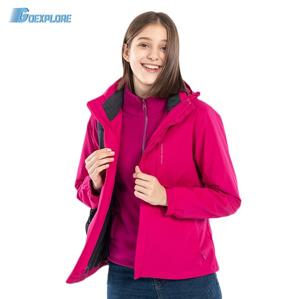 

goexplore hiking jacket women winter outdoors sport waterproof fishing camping women hunting clothes jacket 3 in 1 windbreaker, Blue;black