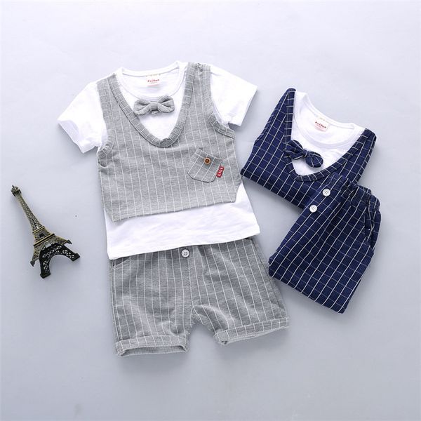 

kids clothes 2 colors boy bow short sleeve t-shirt + shorts 2pcs set children clothing kids designer clothes boys jy309, White