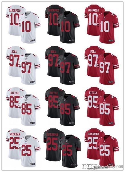 

men women youth san francisco 49ers 85 george kittle 10 jimmy garoppolo 25 richard sherman 97 nick bosa red custom football jerseys, Black;red